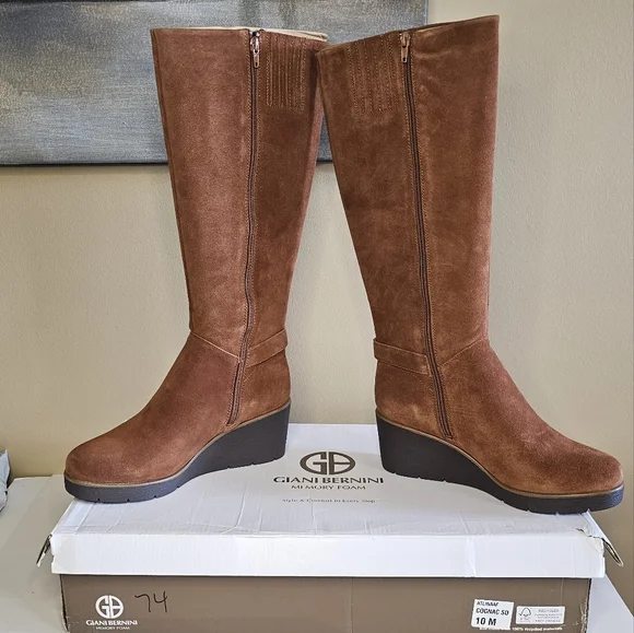 Giani Bernini Atlinaa Suede Leather Wedge Knee High Boots Size 10 NWB - Picture 6 of 10